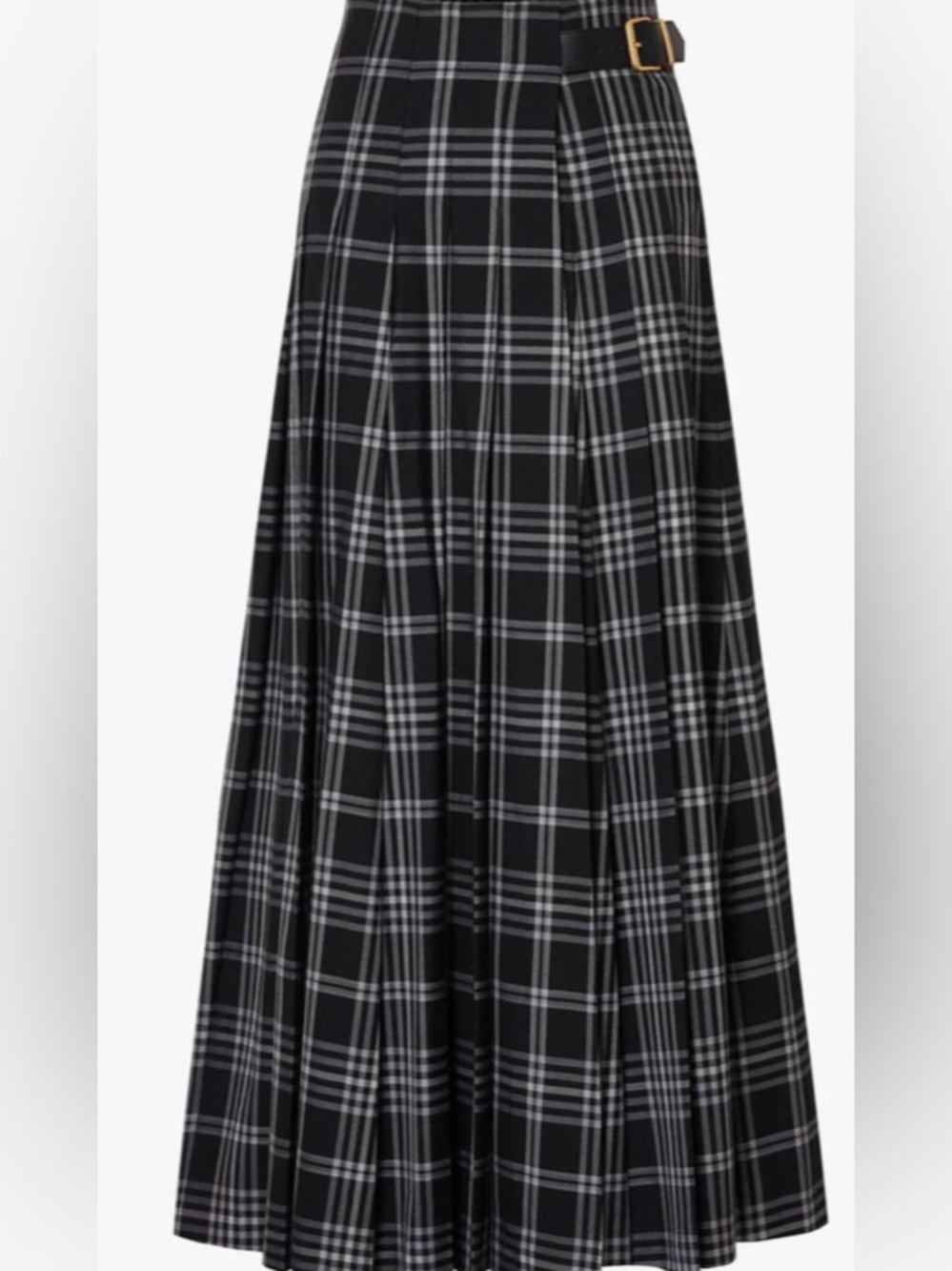 Mo&Co Flowy Plaid Maxi Skirt in Black and White with gold buckle - Picture 2 of 9